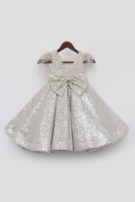 Buy_Fayon Kids_Gold Net Sequins, Feathers Embroidered Gown _Online_at_Aza_Fashions
