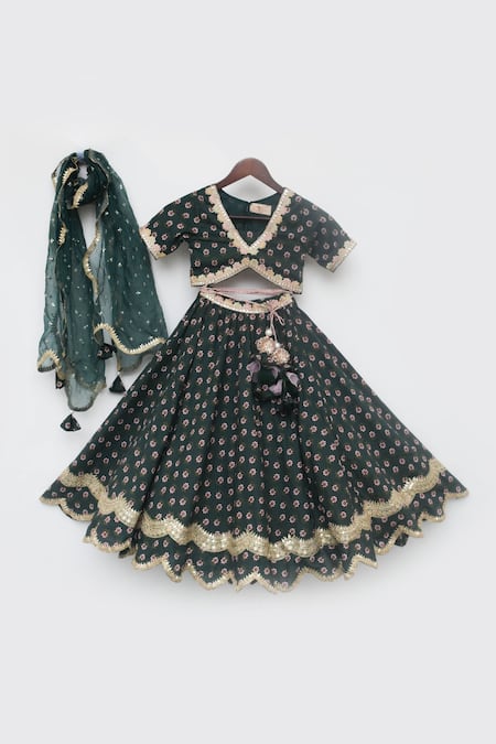 Fayon Kids Green Cotton, Organza Embroidery Floral Print Lehenga Set Online at Aza Fashions Fayon Kids_Green Cotton, Organza Embroidery Floral Print Lehenga Set _Online_at_Aza_Fashions