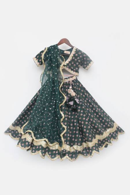 Buy Fayon Kids Green Cotton, Organza Embroidery Floral Print Lehenga Set Online at Aza Fashions Buy_Fayon Kids_Green Cotton, Organza Embroidery Floral Print Lehenga Set _Online_at_Aza_Fashions