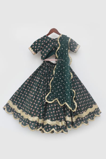 Shop Fayon Kids Green Cotton, Organza Embroidery Floral Print Lehenga Set Online at Aza Fashions Shop_Fayon Kids_Green Cotton, Organza Embroidery Floral Print Lehenga Set _Online_at_Aza_Fashions