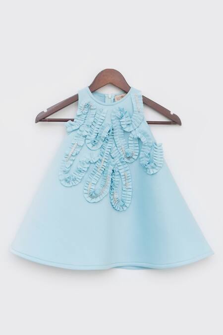 Fayon Kids_Blue Lycra A-line Frill Dress _Online_at_Aza_Fashions