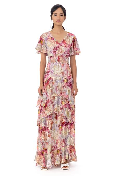 Buy_Gaya_Multi Color Viscose Jacquard Lurex Georgette Printed Maxine Dress _Online_at_Aza_Fashions