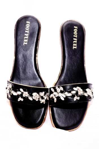 Foot Fuel_Black Stone Embellished Flats _Online_at_Aza_Fashions