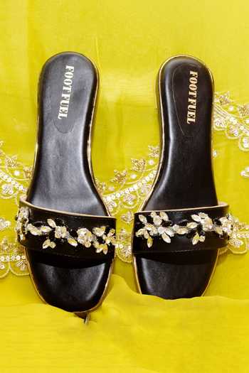 Buy_Foot Fuel_Black Stone Embellished Flats _Online_at_Aza_Fashions