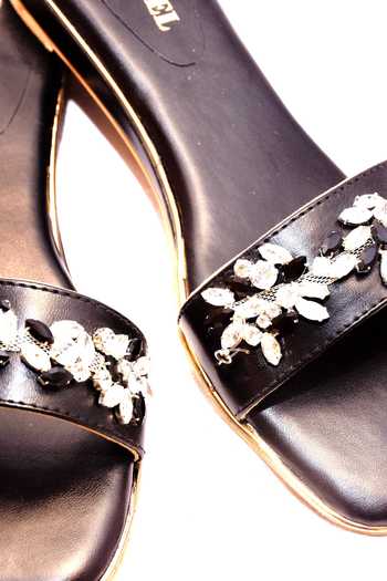 Shop_Foot Fuel_Black Stone Embellished Flats _Online_at_Aza_Fashions