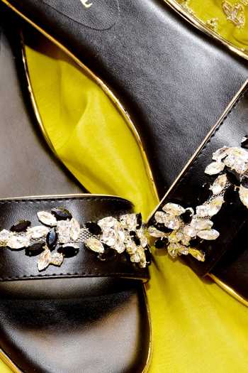 Foot Fuel_Black Stone Embellished Flats _at_Aza_Fashions