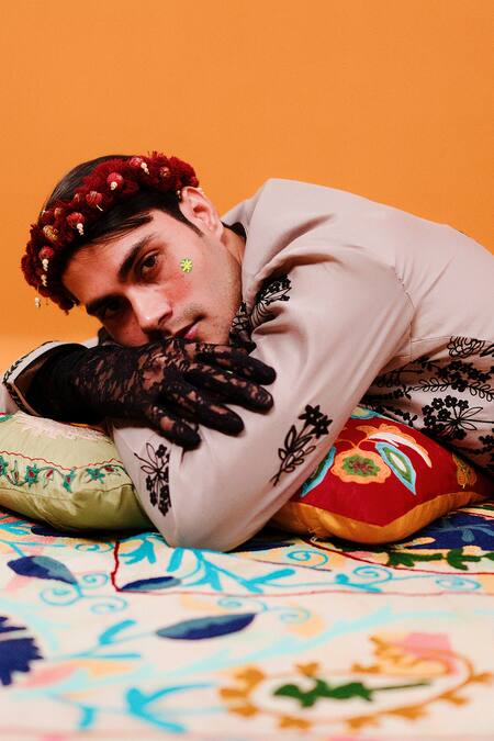 Buy Wabi Sabi By Anshum-Ritesh Beige Chanderi Embroidery Floral Ogee Kurta Set Online at Aza Fashions Buy_Wabi Sabi By Anshum-Ritesh_Beige Chanderi Embroidery Floral Ogee Kurta Set _Online_at_Aza_Fashions