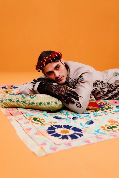 Shop Wabi Sabi By Anshum-Ritesh Beige Chanderi Embroidery Floral Ogee Kurta Set Online at Aza Fashions Shop_Wabi Sabi By Anshum-Ritesh_Beige Chanderi Embroidery Floral Ogee Kurta Set _Online_at_Aza_Fashions