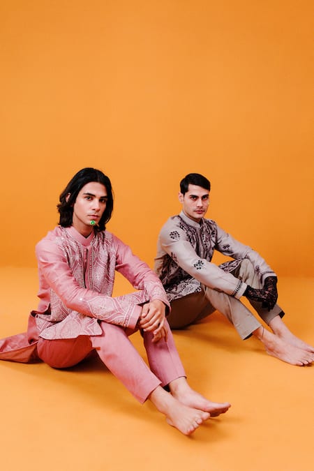 Wabi Sabi By Anshum-Ritesh Beige Chanderi Embroidery Floral Ogee Kurta Set at Aza Fashions Wabi Sabi By Anshum-Ritesh_Beige Chanderi Embroidery Floral Ogee Kurta Set _at_Aza_Fashions