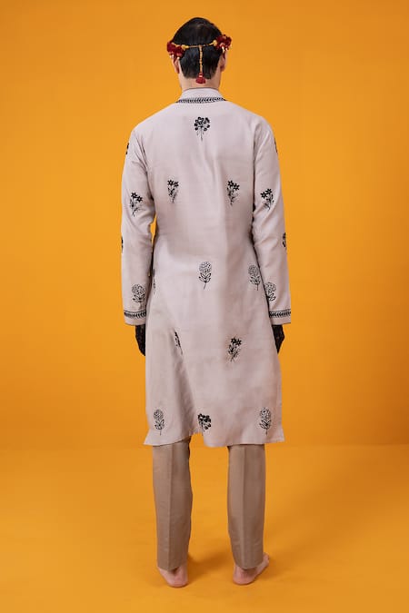 Shop Wabi Sabi By Anshum-Ritesh Beige Chanderi Embroidery Floral Ogee Kurta Set at Aza Fashions Shop_Wabi Sabi By Anshum-Ritesh_Beige Chanderi Embroidery Floral Ogee Kurta Set _at_Aza_Fashions