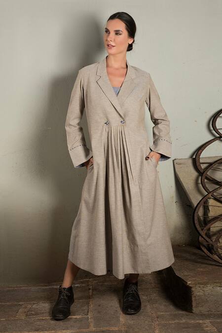 Chillosophy Beige Cotton Silk Notched Lapel Jacket Online at Aza Fashions Chillosophy_Beige Cotton Silk Notched Lapel Jacket_Online_at_Aza_Fashions