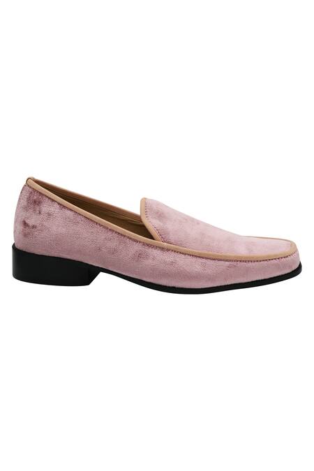 Veruschka By Payal Kothari_Pink Plain Velvet Loafers_Online_at_Aza_Fashions
