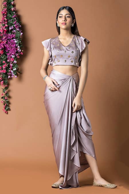 Mehak Murpana Embroidered Top & Draped Skirt Set 