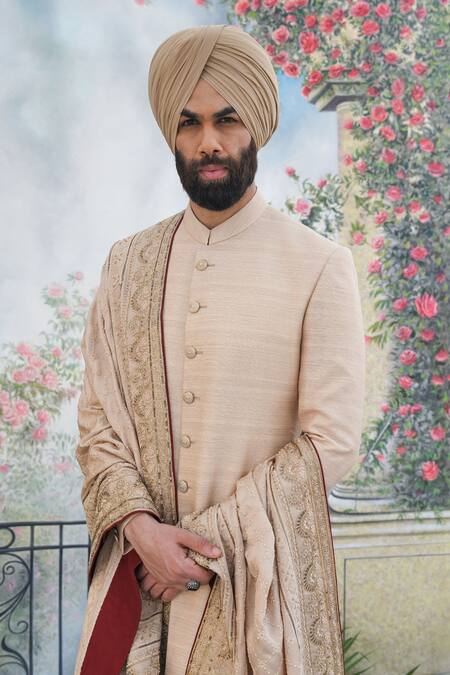 Buy_Punit Arora_Beige Modal , Matka Sherwani Set _Online_at_Aza_Fashions