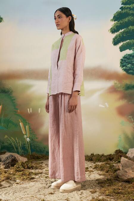 Febo6 Pink Linen Plain Trouser Online at Aza Fashions Febo6_Pink Linen Plain Trouser _Online_at_Aza_Fashions