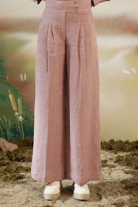 Shop Febo6 Pink Linen Plain Trouser Online at Aza Fashions Shop_Febo6_Pink Linen Plain Trouser _Online_at_Aza_Fashions