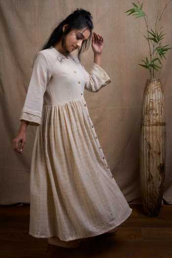 Meghna Panchmatia White Organic Kala Cotton Dress Online at Aza Fashions Meghna Panchmatia_White Organic Kala Cotton Dress_Online_at_Aza_Fashions