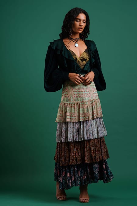 Nidhi Yasha_Brown Viscose Sweetheart Neck Lace Corset Top _Online_at_Aza_Fashions