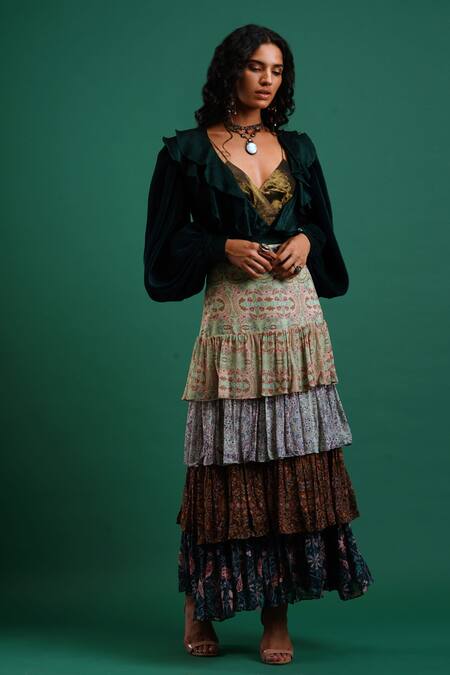 Nidhi Yasha_Multi Color Viscose Printed Skirt _Online_at_Aza_Fashions