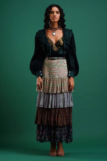 Buy_Nidhi Yasha_Multi Color Viscose Printed Skirt _Online_at_Aza_Fashions