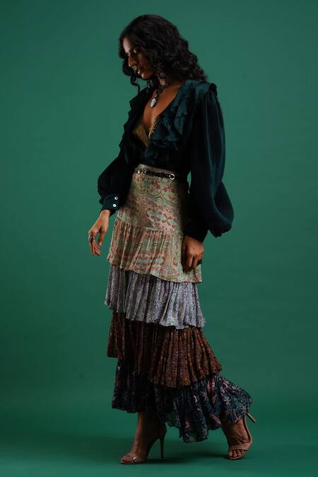 Shop_Nidhi Yasha_Multi Color Viscose Printed Skirt _Online_at_Aza_Fashions