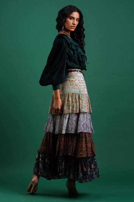 Nidhi Yasha_Multi Color Viscose Printed Skirt _at_Aza_Fashions