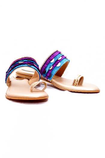 Foot Fuel_Gold Fringe Toe Flats _Online_at_Aza_Fashions