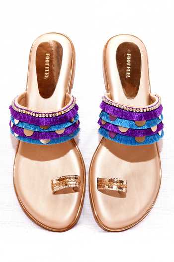 Buy_Foot Fuel_Gold Fringe Toe Flats _Online_at_Aza_Fashions