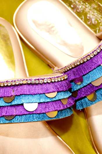 Shop_Foot Fuel_Gold Fringe Toe Flats _Online_at_Aza_Fashions