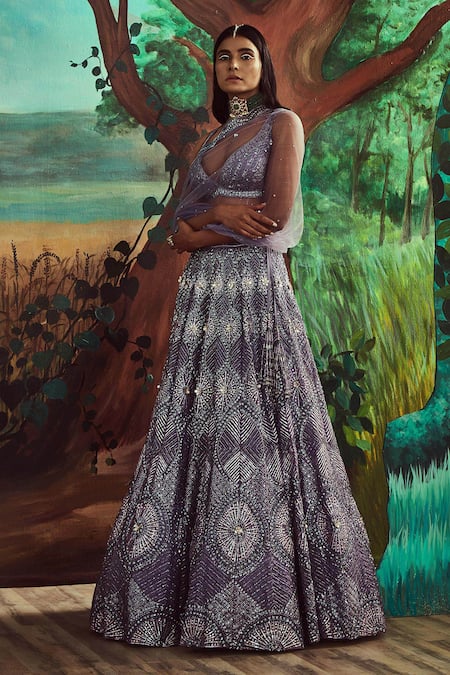 Angad Singh Purple Dupatta Net, Lehenga And Blouse Organza Sequins, Embroidered Bridal Set Online at Aza Fashions Angad Singh_Purple Dupatta Net, Lehenga And Blouse Organza Sequins, Embroidered Bridal Set _Online_at_Aza_Fashions