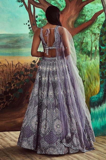 Shop Angad Singh Purple Dupatta Net, Lehenga And Blouse Organza Sequins, Embroidered Bridal Set at Aza Fashions Shop_Angad Singh_Purple Dupatta Net, Lehenga And Blouse Organza Sequins, Embroidered Bridal Set _at_Aza_Fashions