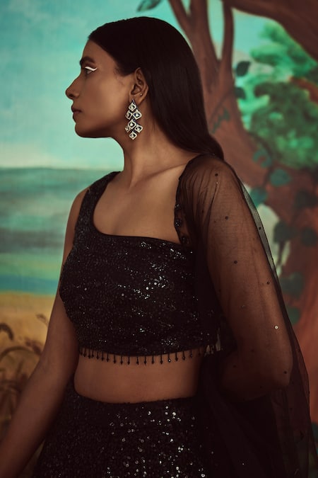 Buy_Angad Singh_Black Blouse Organza, Dupatta Net, Lehenga Georgette Embroidered Set _Online_at_Aza_Fashions