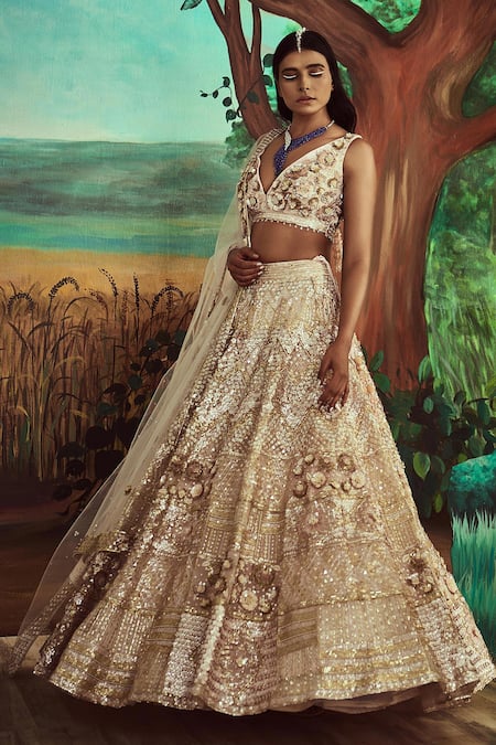 Angad Singh Pink Dupatta Net, Lehenga And Blouse Organza Floral Embroidered Bridal Set Online at Aza Fashions Angad Singh_Pink Dupatta Net, Lehenga And Blouse Organza Floral Embroidered Bridal Set _Online_at_Aza_Fashions