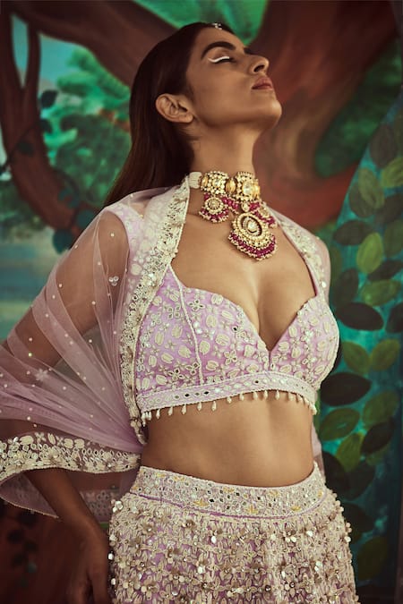 Shop Angad Singh Purple Dupatta Net, Lehenga And Blouse Organza Pearl, Embroidered Bridal Set Online at Aza Fashions Shop_Angad Singh_Purple Dupatta Net, Lehenga And Blouse Organza Pearl, Embroidered Bridal Set _Online_at_Aza_Fashions