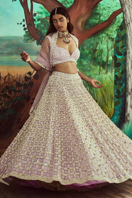 Angad Singh Purple Dupatta Net, Lehenga And Blouse Organza Pearl, Embroidered Bridal Set Online at Aza Fashions Angad Singh_Purple Dupatta Net, Lehenga And Blouse Organza Pearl, Embroidered Bridal Set _Online_at_Aza_Fashions