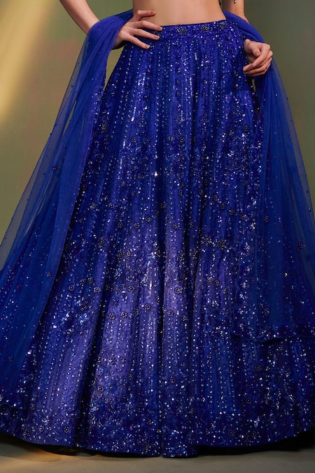 Angad Singh_Blue Lehenga And Blouse Organza Dupatta Net Sweetheart Embroidered Bridal Set _at_Aza_Fashions