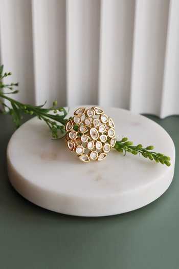 Curio Cottage_Plated 22k Kundan Ring_Online_at_Aza_Fashions