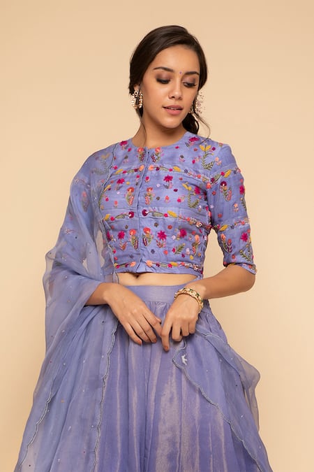 Begum Purple Lehenga Zari Tissue Blouse Silk Round Embroidered Set Online at Aza Fashions Begum_Purple Lehenga Zari Tissue Blouse Silk Round Embroidered Set _Online_at_Aza_Fashions