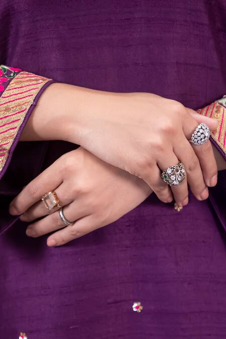 Buy Label Niti Bothra Purple Kurta Raw Silk Palazzo Cupro Velvet Overlap Resham Embroidered And Set Online at Aza Fashions Buy_Label Niti Bothra_Purple Kurta Raw Silk Palazzo Cupro Velvet Overlap Resham Embroidered And Set _Online_at_Aza_Fashions