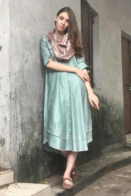 I Am Design Satin Linen Embroidered Kurta Set 