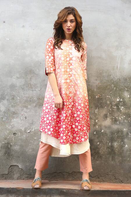 I Am Design Off White Silk Round Printed Layered Kurta Set Online at Aza Fashions I Am Design_Off White Silk Round Printed Layered Kurta Set _Online_at_Aza_Fashions