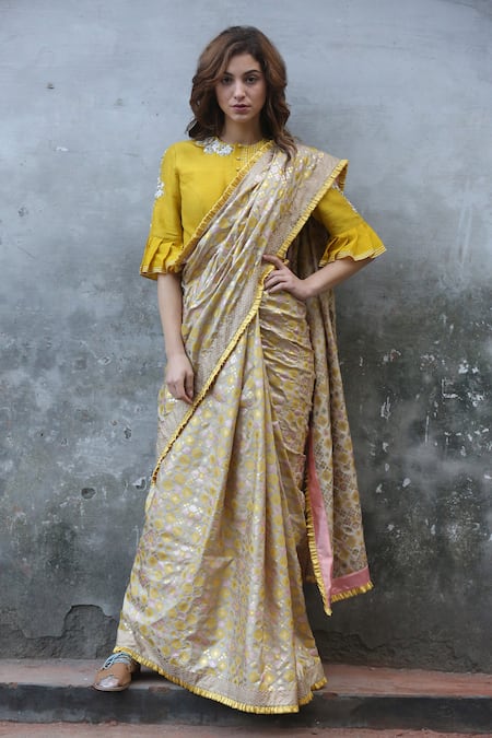 PURE TUSSAR SILK POCHAMPALLI DESIGN PRINTED SAREE WITH ZARI BORDER –  ShopBollyWear.Com