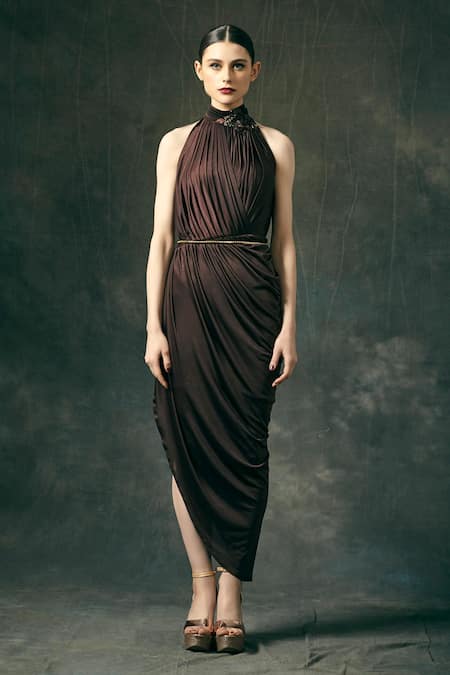 Mandira Wirk Draped Asymmetric Gown 