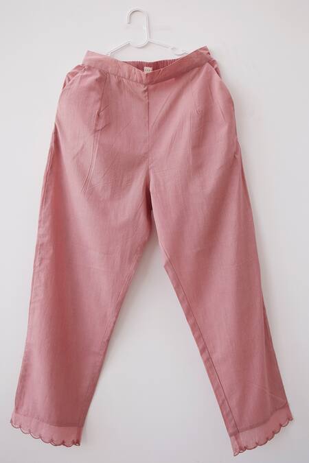 Shop Banera Pink Cotton Embroidery V-neck Clara Floral Block Print Tunic And Pant Set Shop_Banera_Pink Cotton Embroidery V-neck Clara Floral Block Print Tunic And Pant Set