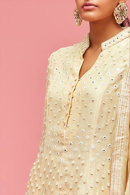 Buy Nachiket Barve Yellow Dupatta Tulle, Gharara Georgette, Kurta Mirror Embroidered Set Online at Aza Fashions Buy_Nachiket Barve_Yellow Dupatta Tulle, Gharara Georgette, Kurta Mirror Embroidered Set _Online_at_Aza_Fashions