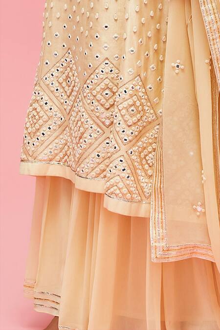 Shop Nachiket Barve Yellow Dupatta Tulle, Gharara Georgette, Kurta Mirror Embroidered Set Online at Aza Fashions Shop_Nachiket Barve_Yellow Dupatta Tulle, Gharara Georgette, Kurta Mirror Embroidered Set _Online_at_Aza_Fashions