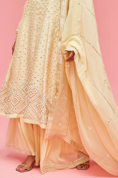 Nachiket Barve Yellow Dupatta Tulle, Gharara Georgette, Kurta Mirror Embroidered Set at Aza Fashions Nachiket Barve_Yellow Dupatta Tulle, Gharara Georgette, Kurta Mirror Embroidered Set _at_Aza_Fashions