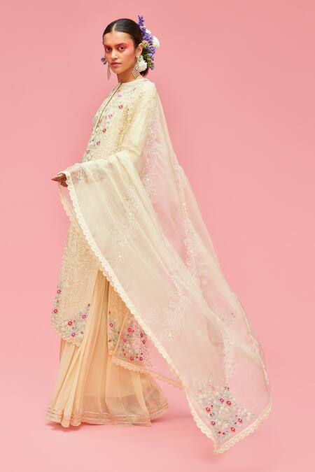 Nachiket Barve Yellow Dupatta Organza, Gharara Georgette, Kurta Floral Embroidered Set Online at Aza Fashions Nachiket Barve_Yellow Dupatta Organza, Gharara Georgette, Kurta Floral Embroidered Set _Online_at_Aza_Fashions