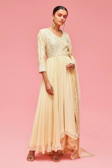 Nachiket Barve Yellow Dupatta Tulle, Kurta Georgette, Palazzo Mirror Embroidered Anarkali Set Online at Aza Fashions Nachiket Barve_Yellow Dupatta Tulle, Kurta Georgette, Palazzo Mirror Embroidered Anarkali Set _Online_at_Aza_Fashions