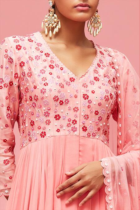 Buy Nachiket Barve Peach Dupatta Tulle, Kurta Georgette, Lining Floral Embroidered Anarkali Set Online at Aza Fashions Buy_Nachiket Barve_Peach Dupatta Tulle, Kurta Georgette, Lining Floral Embroidered Anarkali Set _Online_at_Aza_Fashions